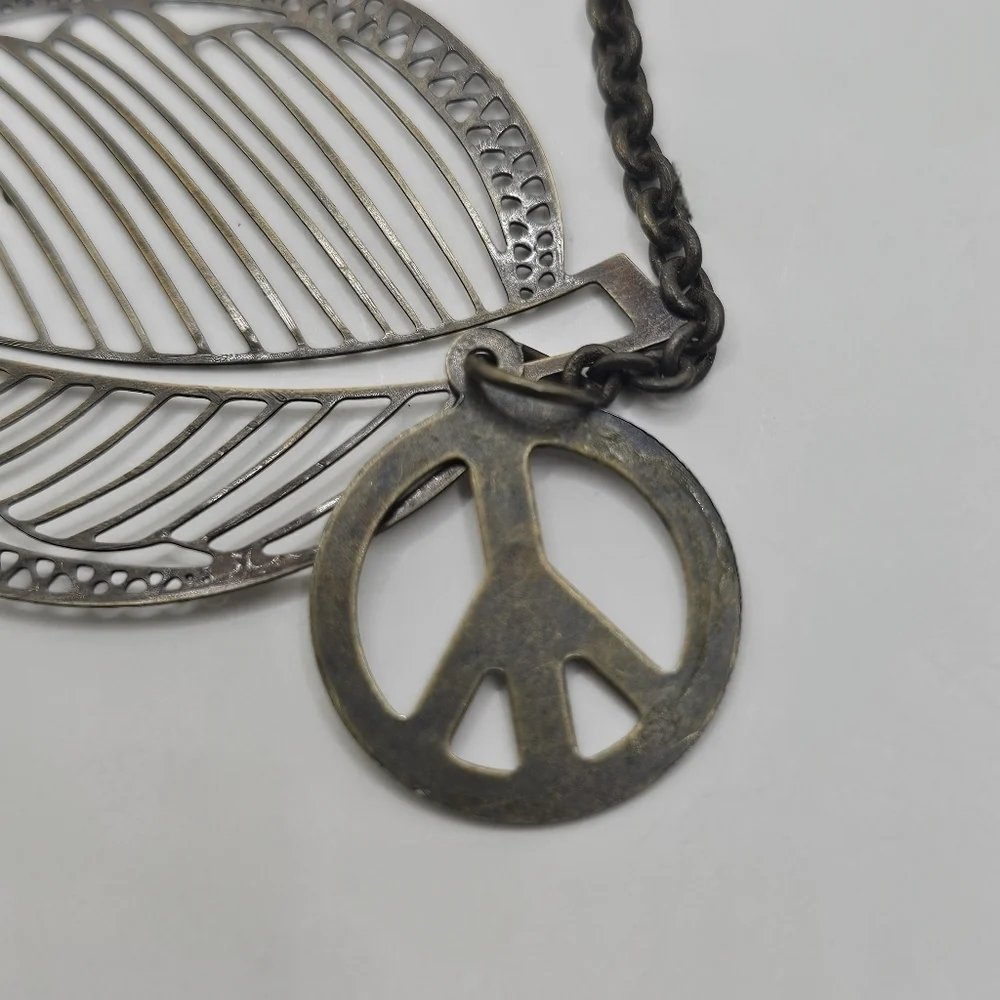 ⭐️40% Off⭐️ Antique Gold Metal Feather & Peace Sign Earrings